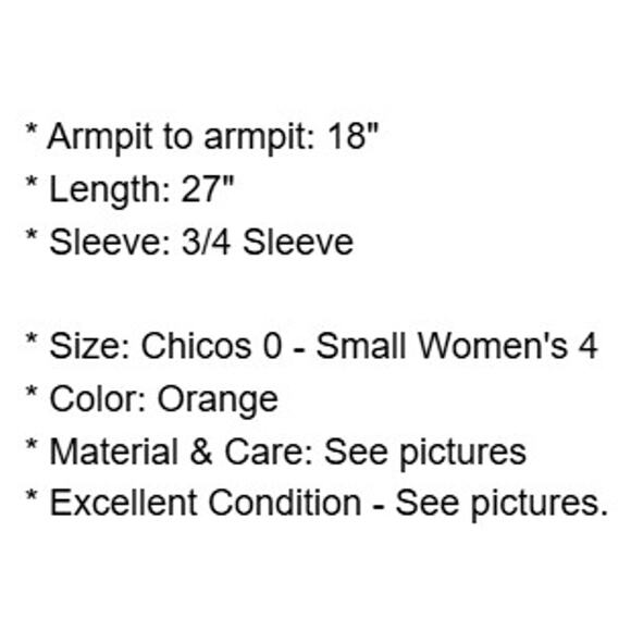 Chicos Sweater 0 Womens 4 Small Orange Fishnet Lined Tunic Rayon 3/4 Sleeve - Picture 4 of 12